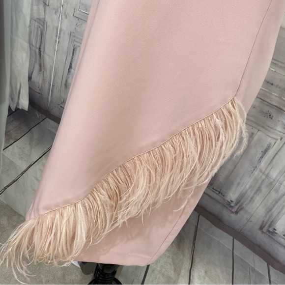 Laundry by Shelli Segal Size 6 Crepe Shift Feather Detail Solid Pink Long Sleeve - Picture 7 of 14